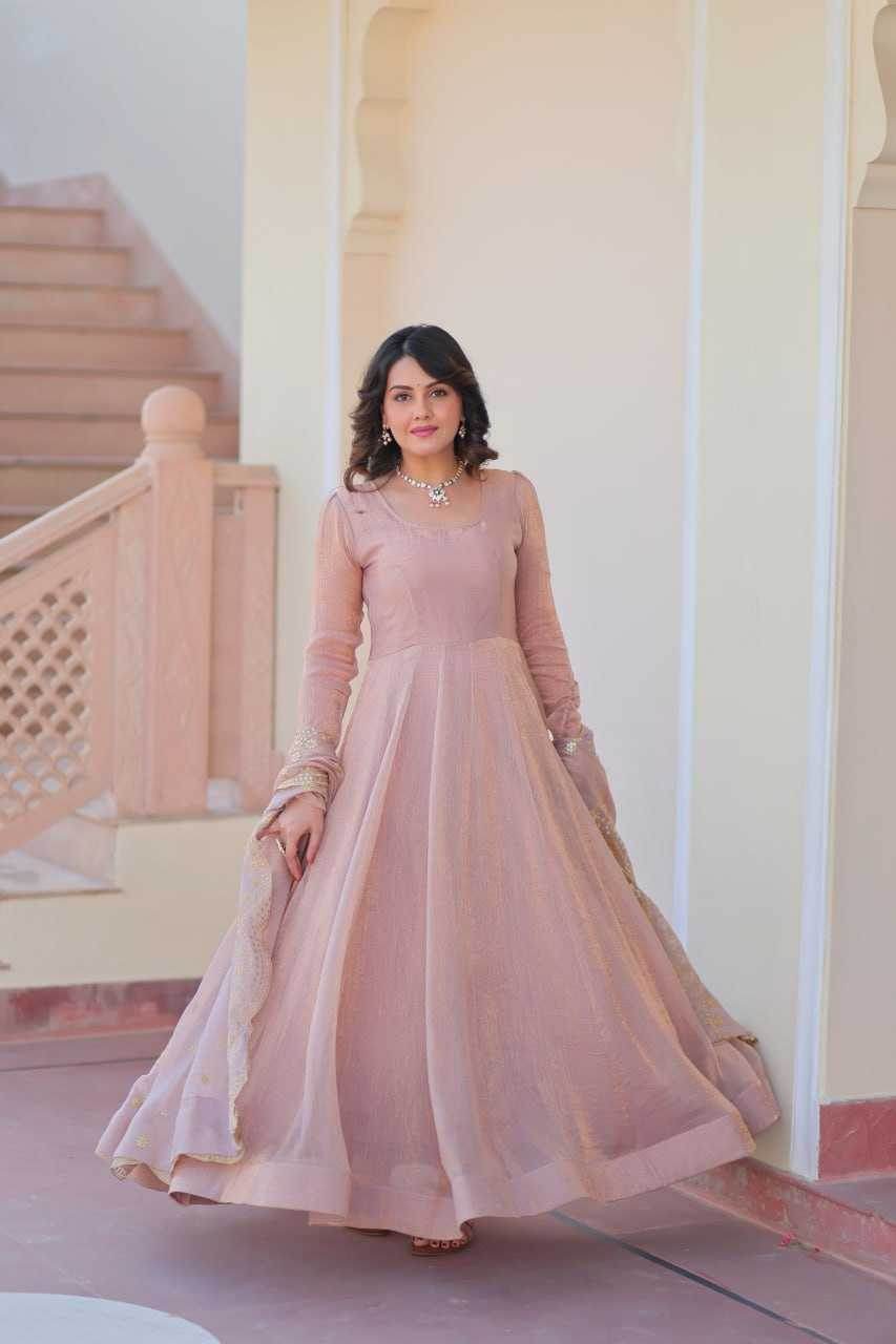 Chiffon Full Sleeve Gown With Dupatta - MYLUXURY LANE ENTERPRISE